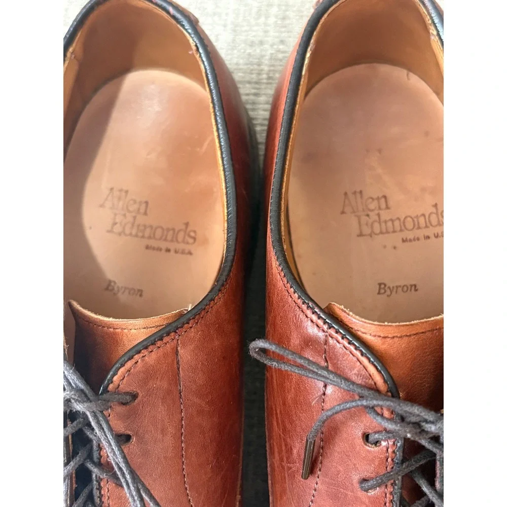 Allen Edmonds Byron Mens 11 B Chili Leather Cap Toe Brogue Oxford Dress Shoes